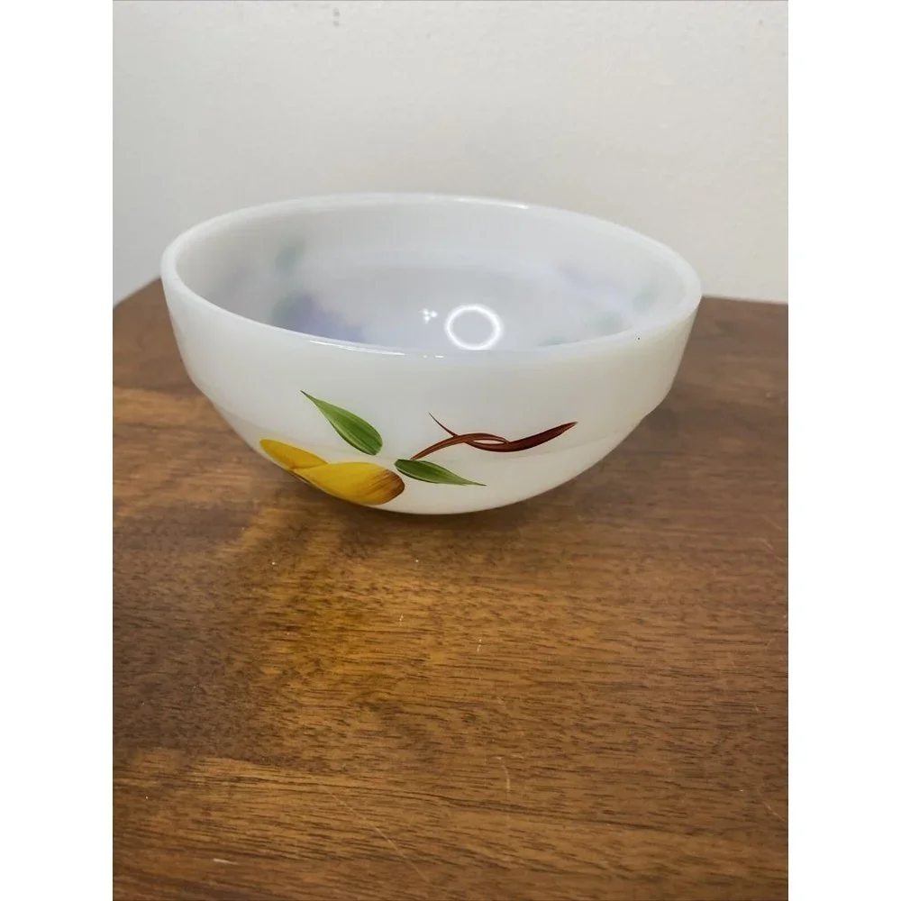 Vintage Fire King Oven Ware Milk Glass Fruit Bowl Grapes Peach Pear 6